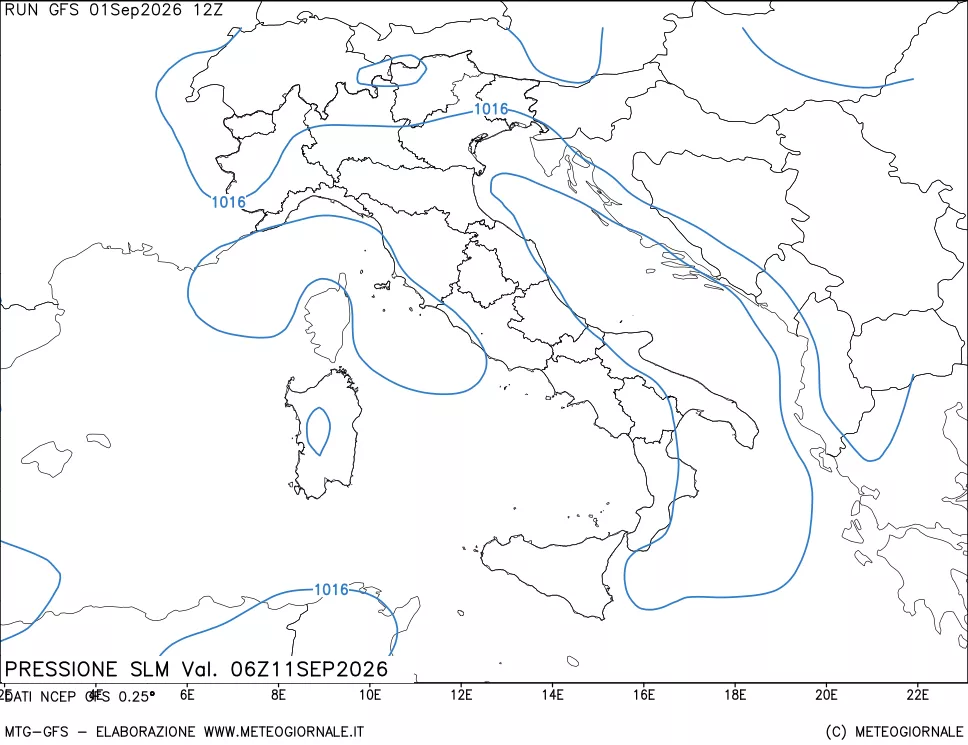 mappa Pressione sul livello del mare