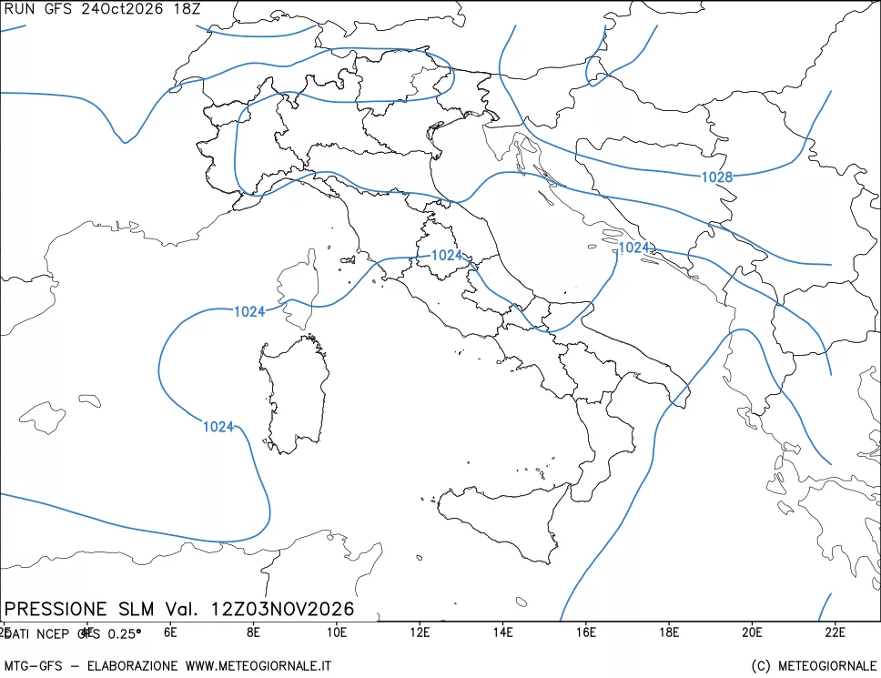 mappa Pressione sul livello del mare