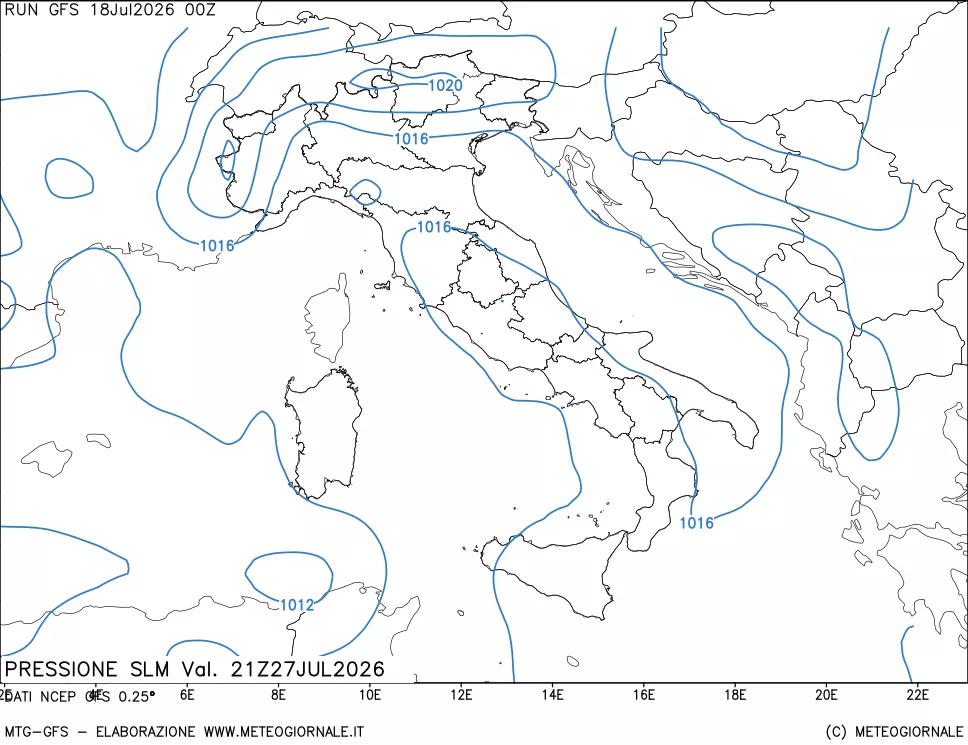 mappa Pressione sul livello del mare
