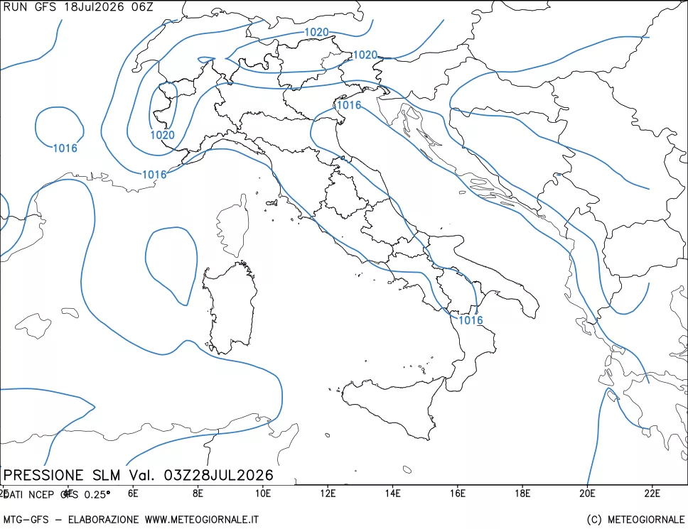 mappa Pressione sul livello del mare