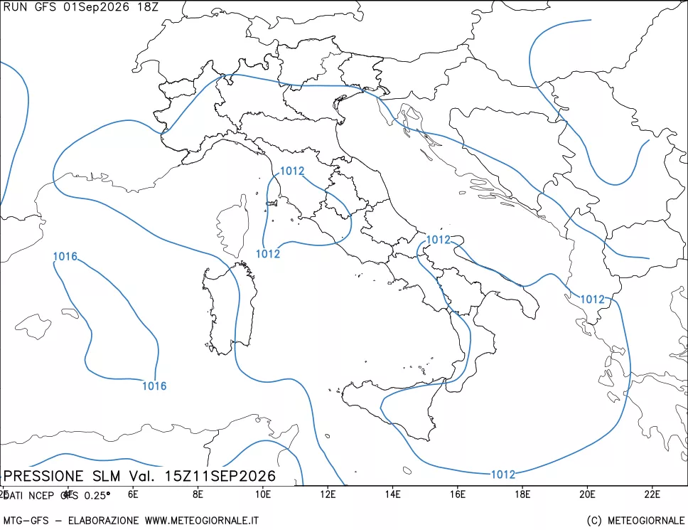 mappa Pressione sul livello del mare