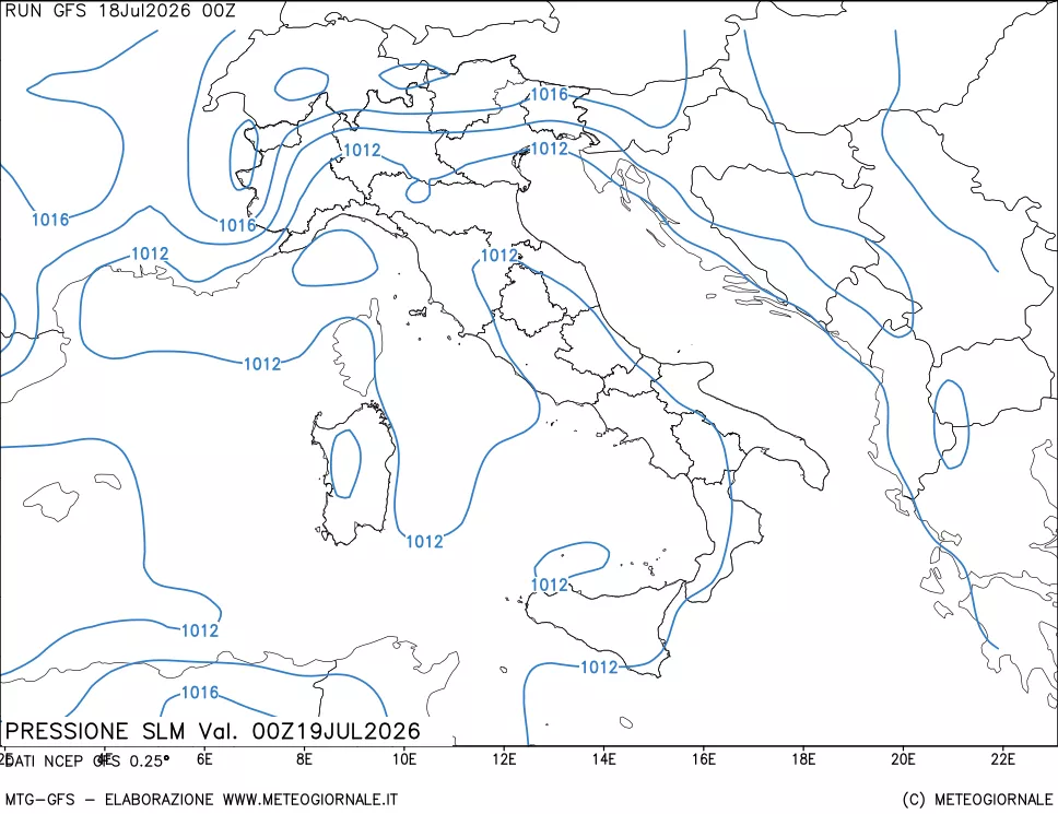 mappa Pressione sul livello del mare
