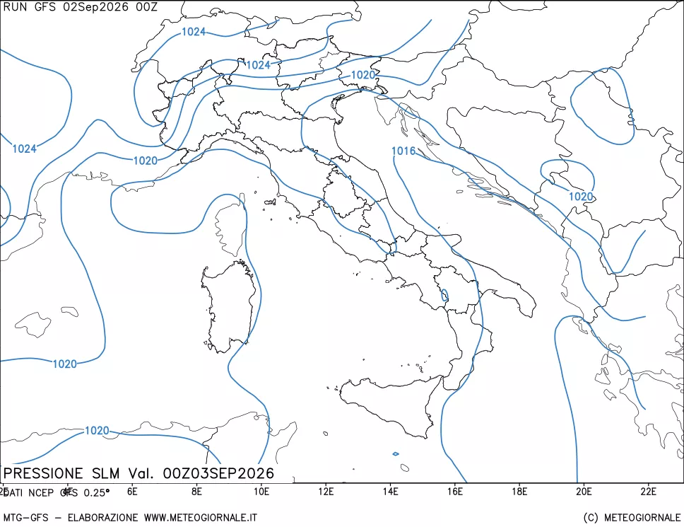 mappa Pressione sul livello del mare