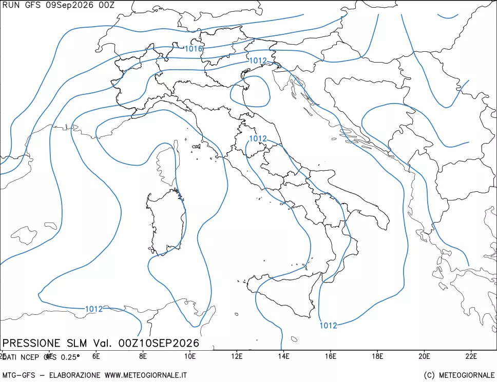 mappa Pressione sul livello del mare