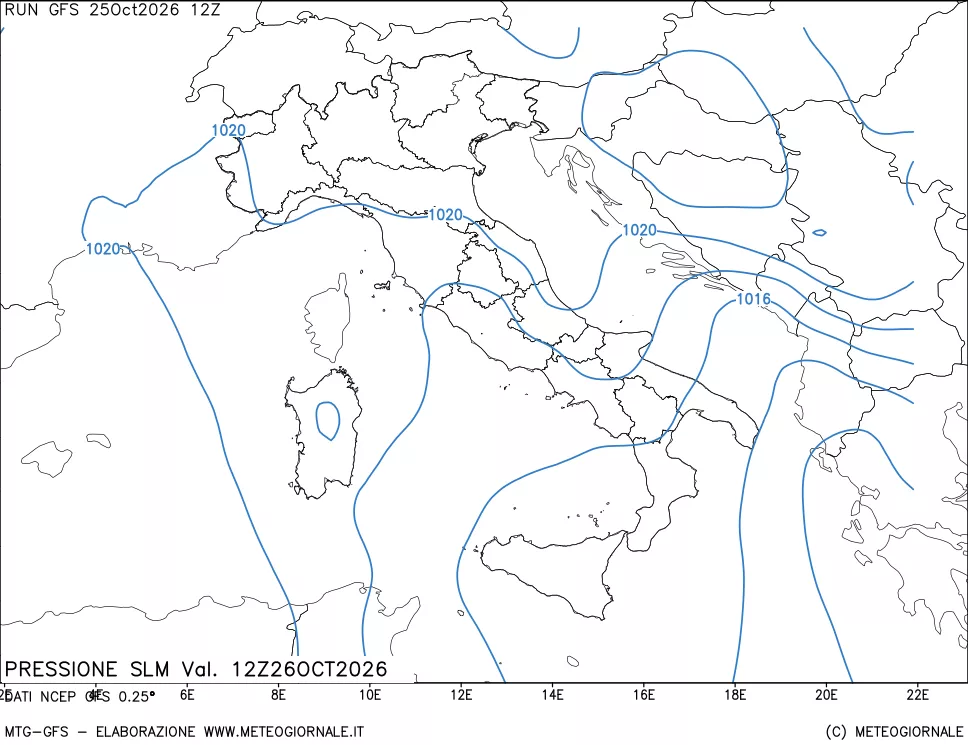 mappa Pressione sul livello del mare
