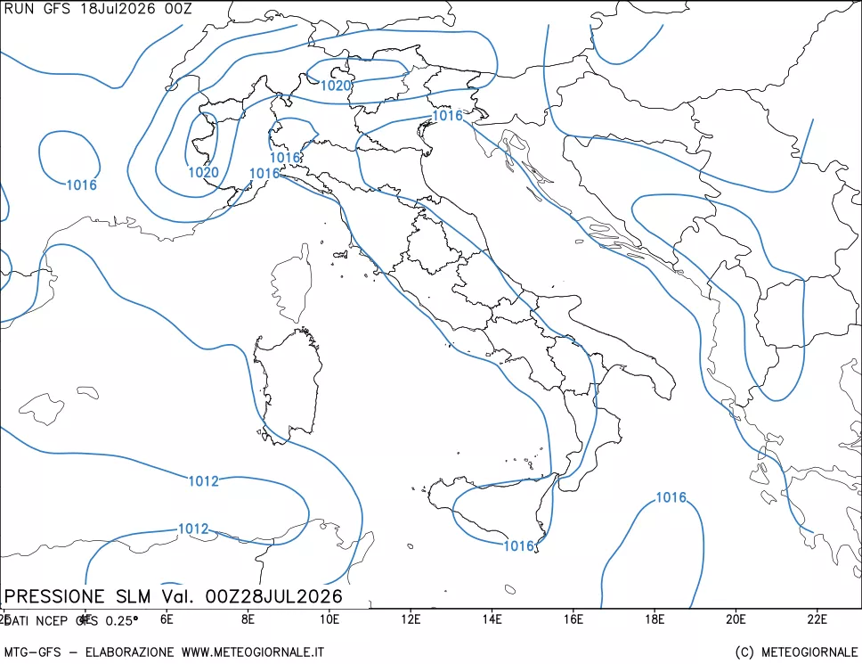 mappa Pressione sul livello del mare