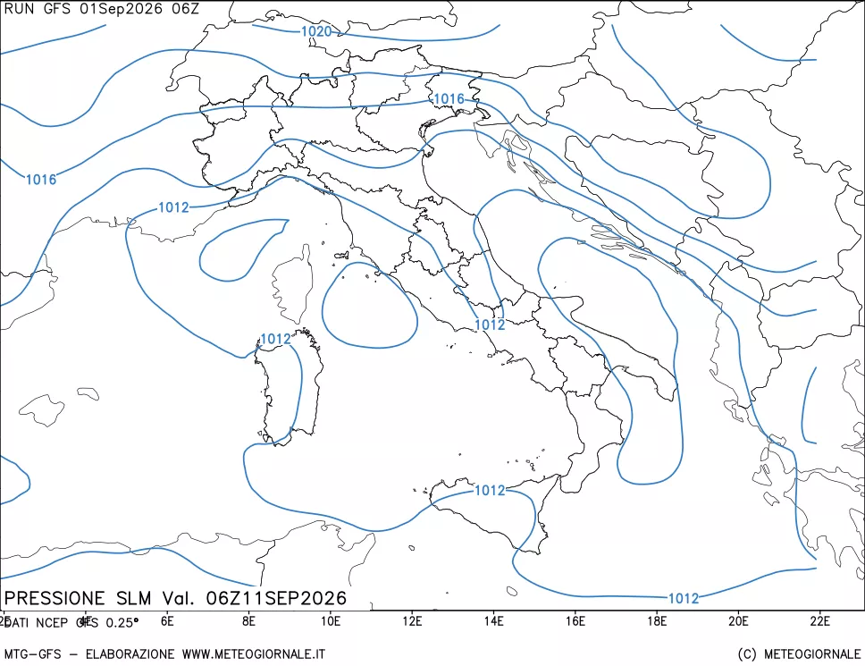 mappa Pressione sul livello del mare