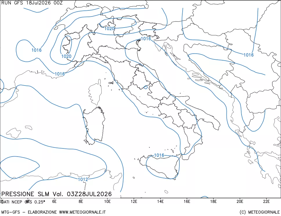 mappa Pressione sul livello del mare