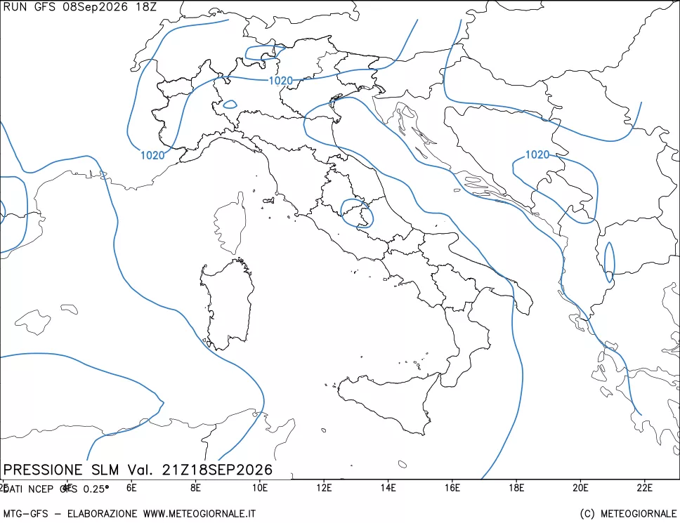 mappa Pressione sul livello del mare