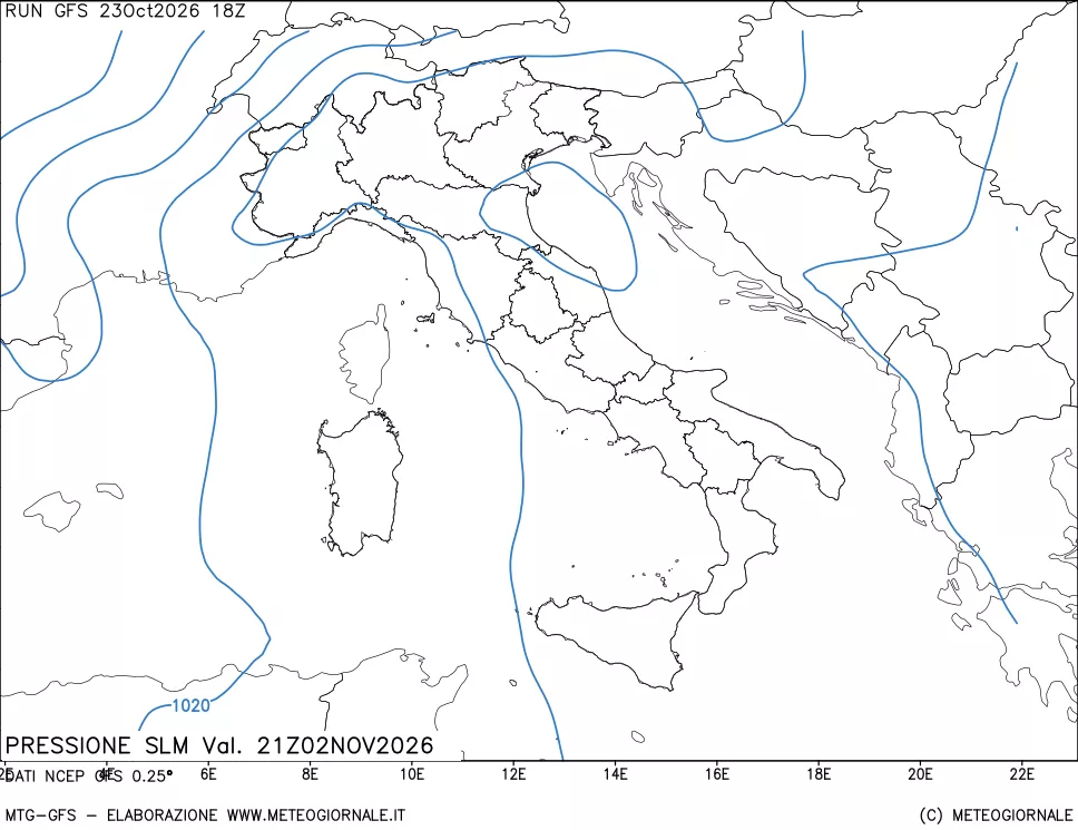 mappa Pressione sul livello del mare