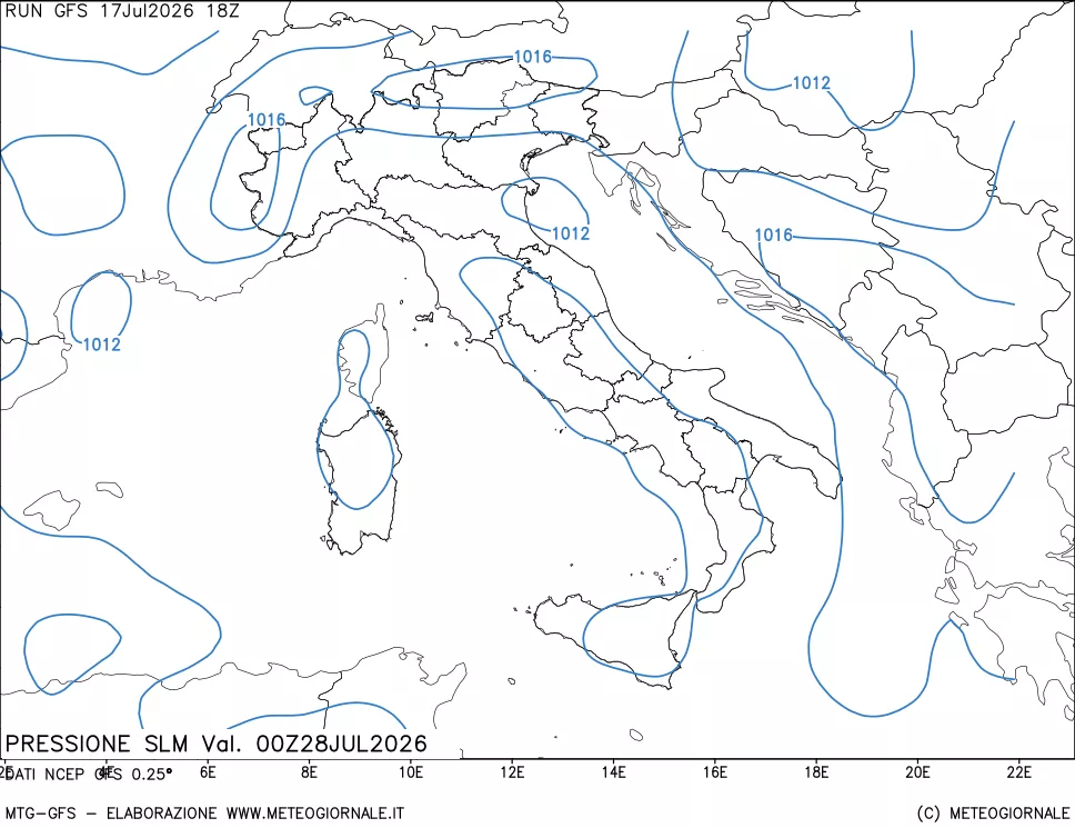 mappa Pressione sul livello del mare
