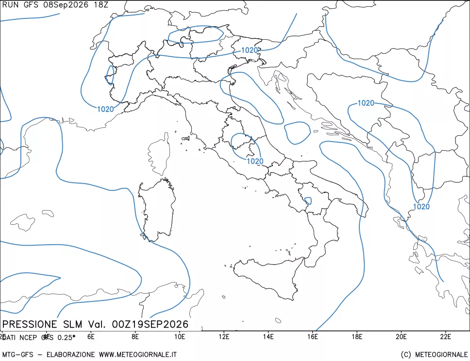 mappa Pressione sul livello del mare