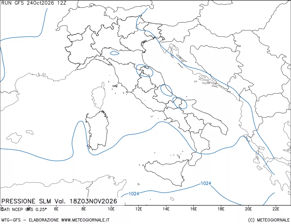mappa Pressione sul livello del mare