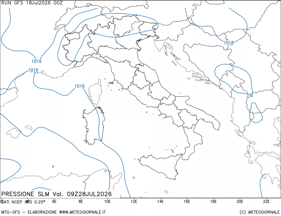 mappa Pressione sul livello del mare