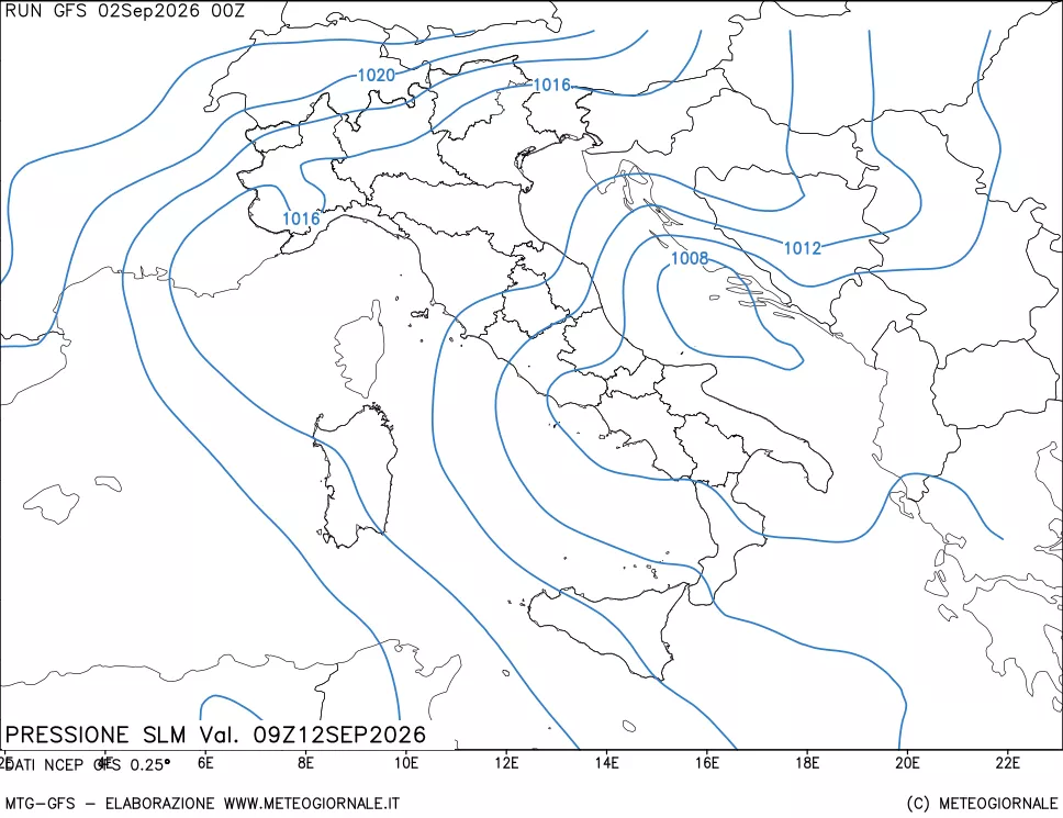 mappa Pressione sul livello del mare
