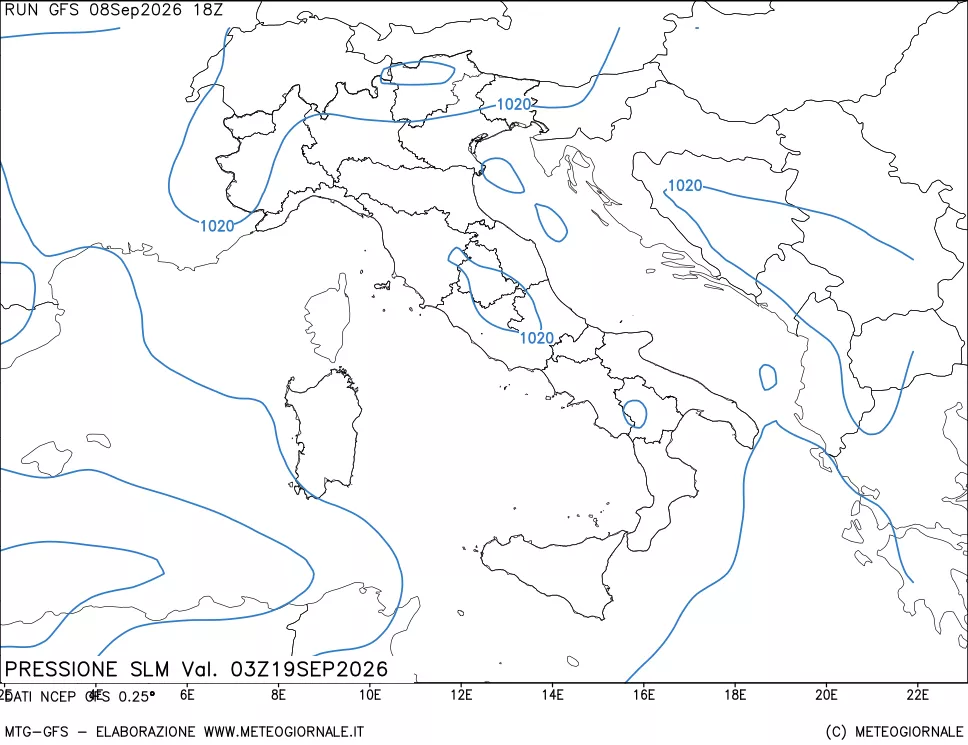 mappa Pressione sul livello del mare