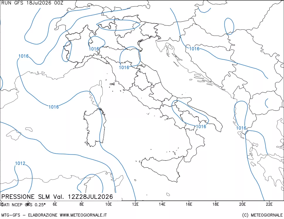 mappa Pressione sul livello del mare