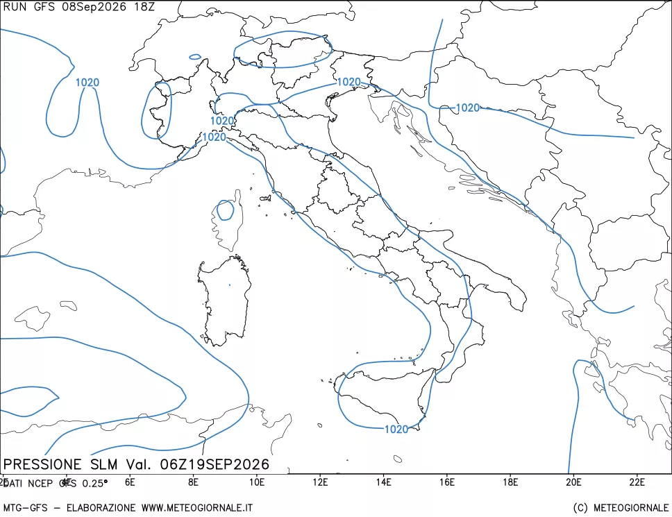 mappa Pressione sul livello del mare