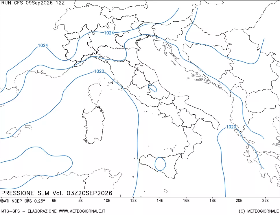 mappa Pressione sul livello del mare