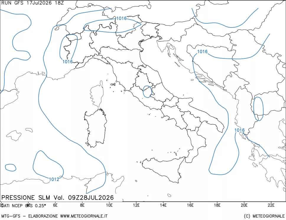 mappa Pressione sul livello del mare