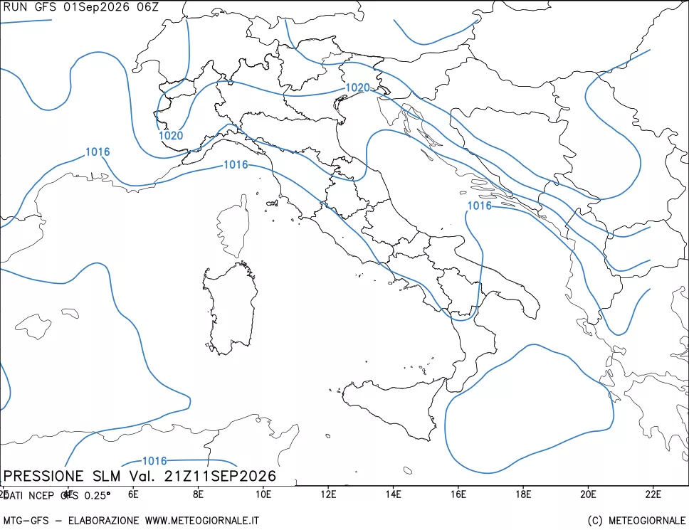 mappa Pressione sul livello del mare
