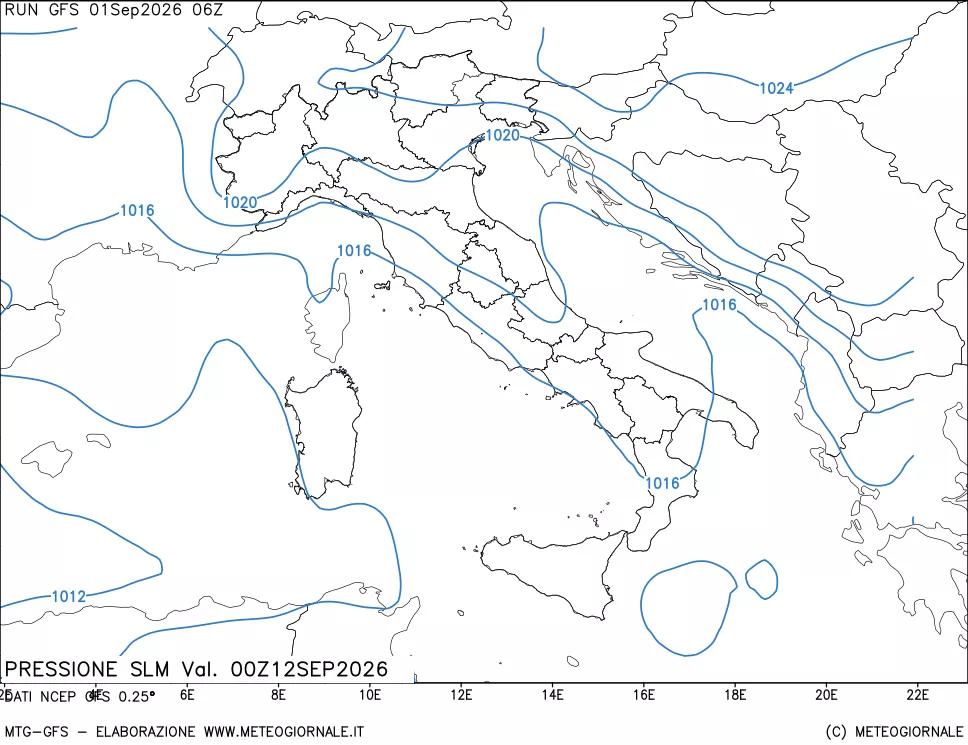 mappa Pressione sul livello del mare