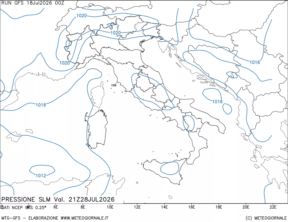 mappa Pressione sul livello del mare