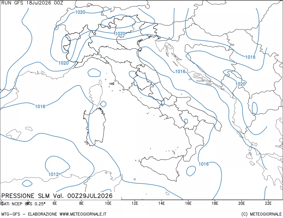 mappa Pressione sul livello del mare