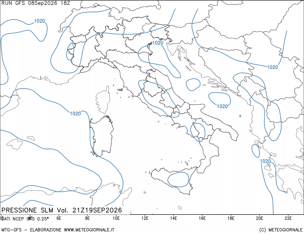 mappa Pressione sul livello del mare