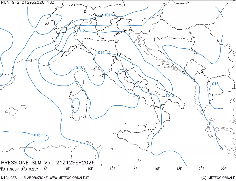 mappa Pressione sul livello del mare