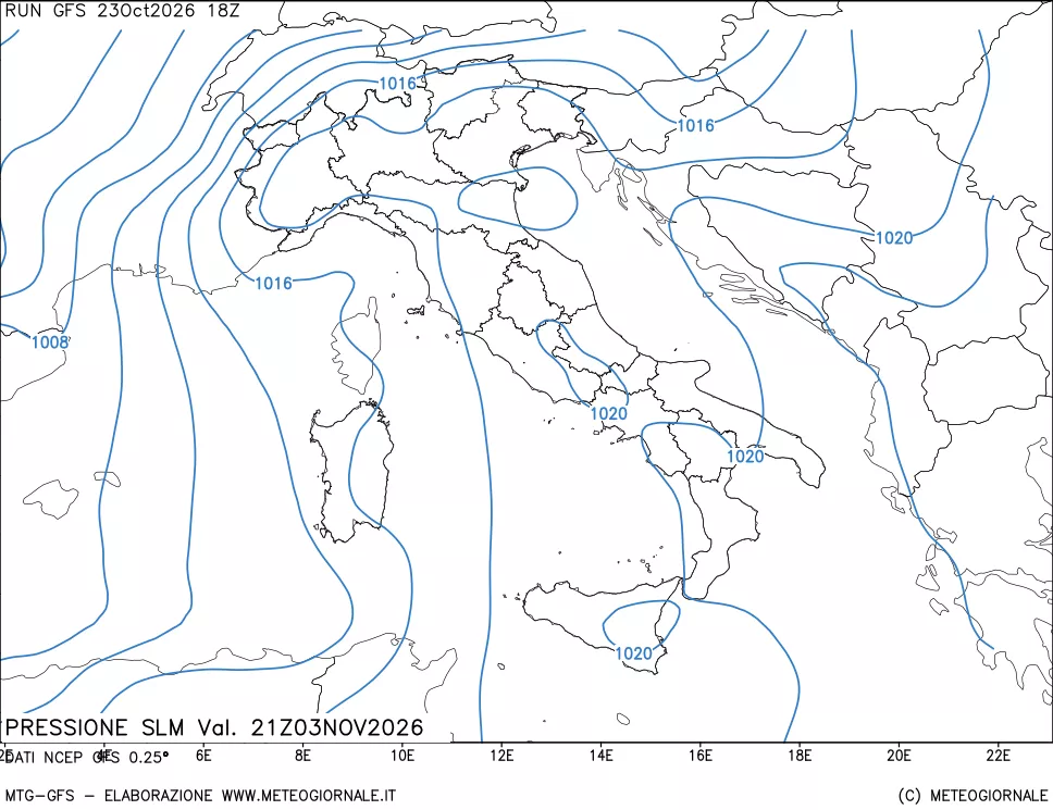 mappa Pressione sul livello del mare