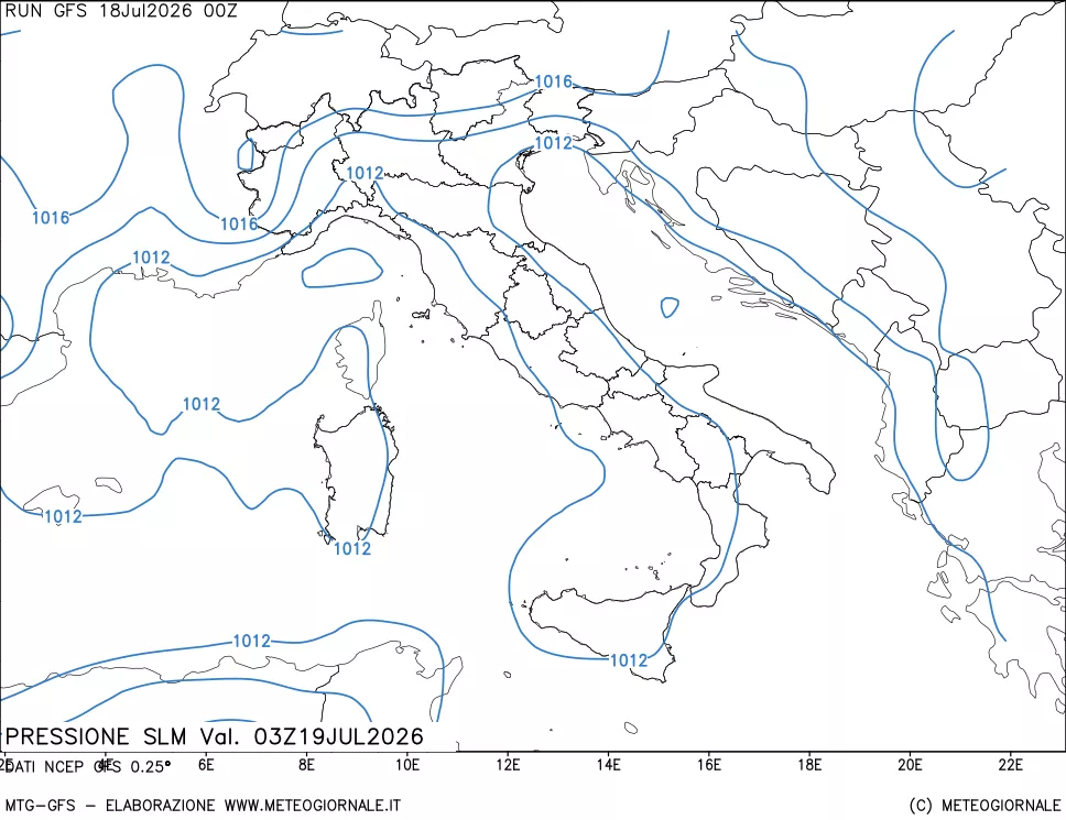 mappa Pressione sul livello del mare