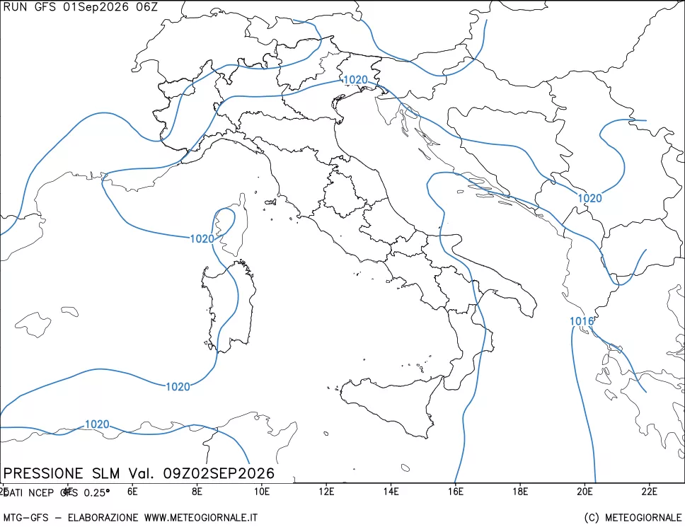 mappa Pressione sul livello del mare