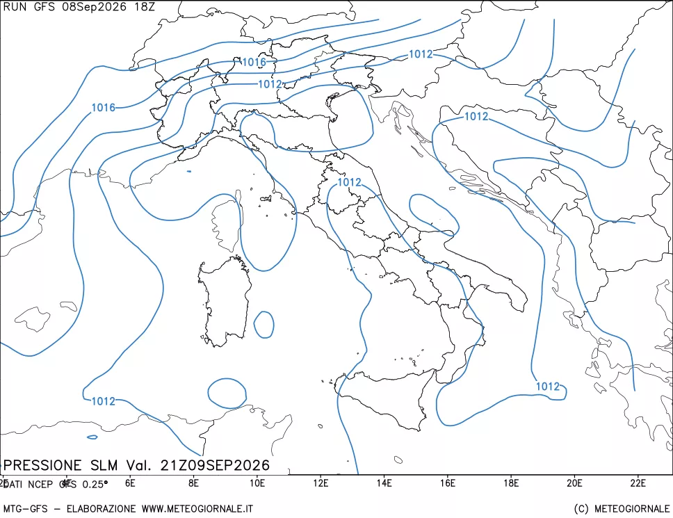 mappa Pressione sul livello del mare