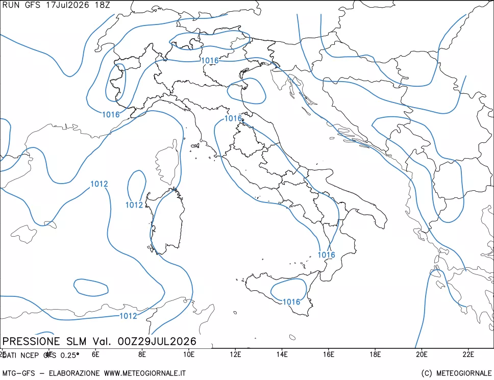 mappa Pressione sul livello del mare