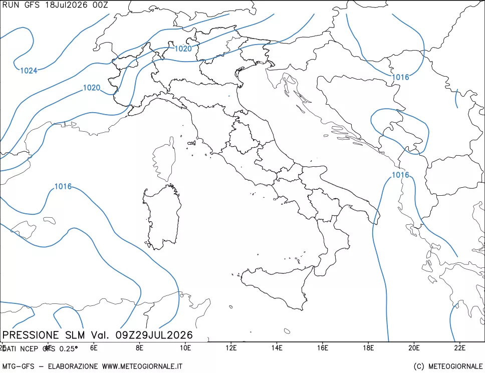 mappa Pressione sul livello del mare