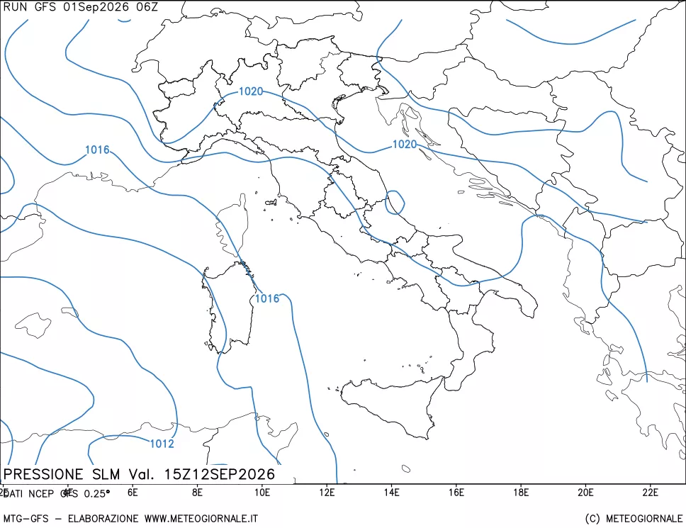 mappa Pressione sul livello del mare