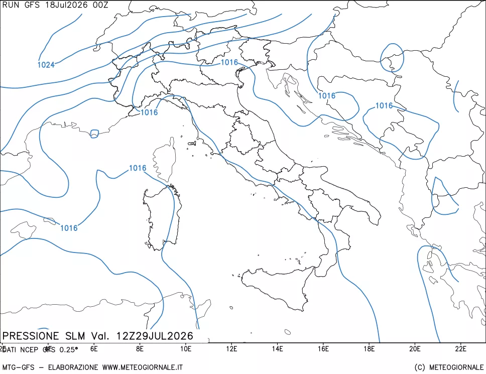 mappa Pressione sul livello del mare