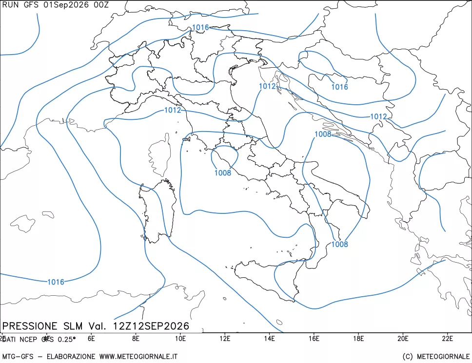 mappa Pressione sul livello del mare