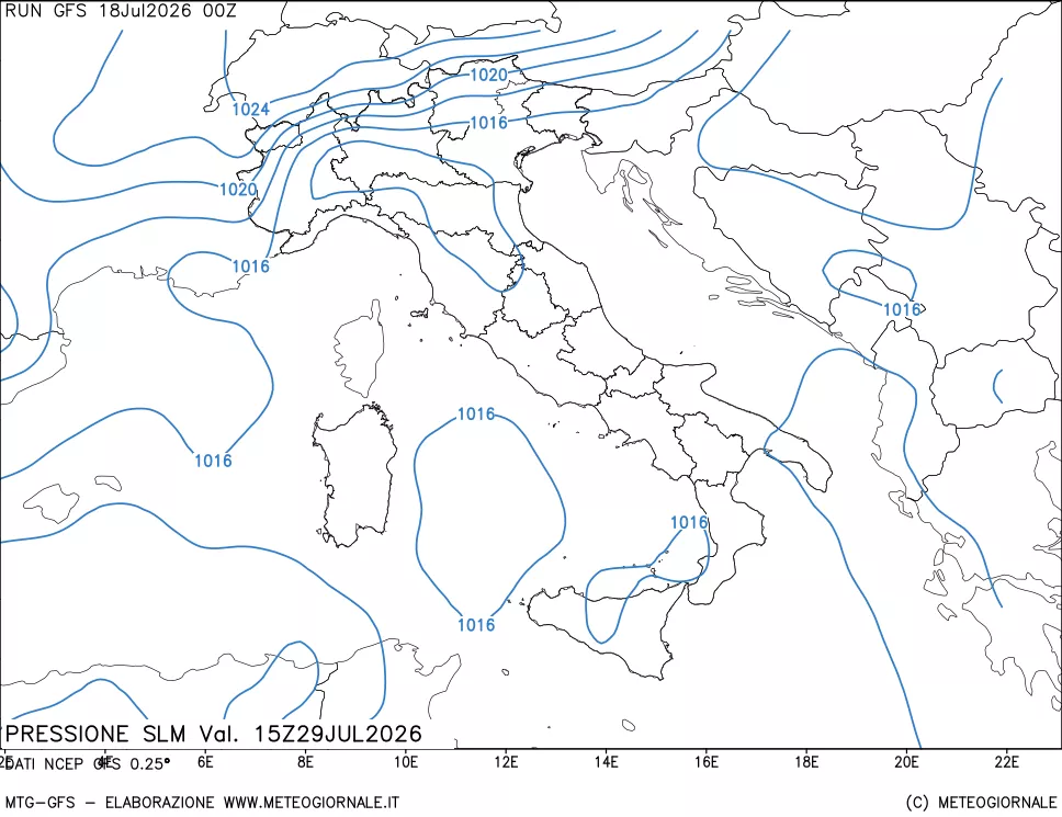 mappa Pressione sul livello del mare