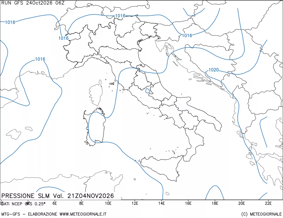 mappa Pressione sul livello del mare