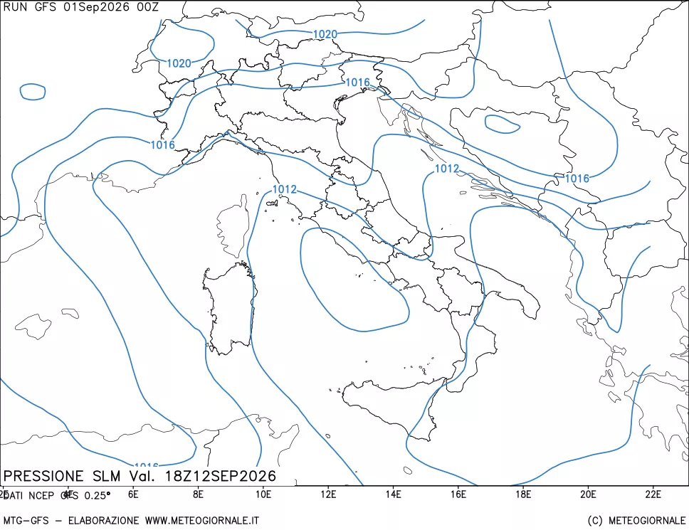 mappa Pressione sul livello del mare