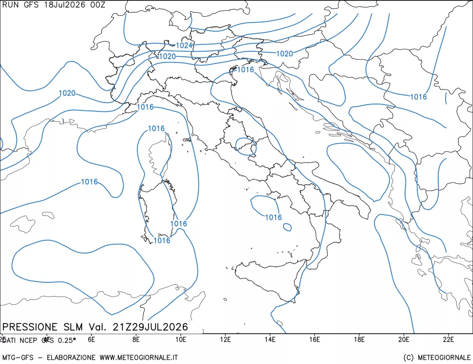 mappa Pressione sul livello del mare