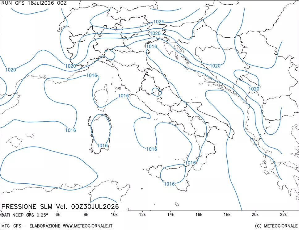 mappa Pressione sul livello del mare