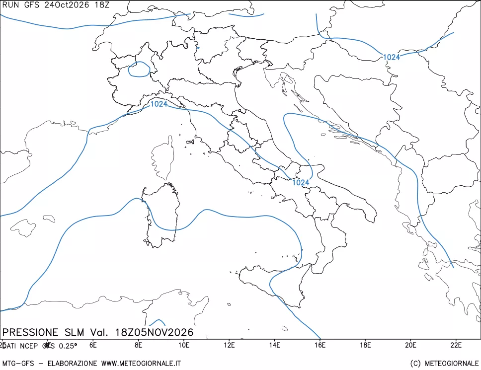 mappa Pressione sul livello del mare