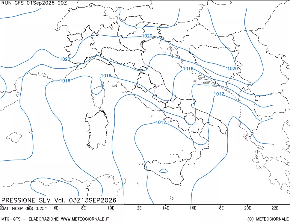 mappa Pressione sul livello del mare