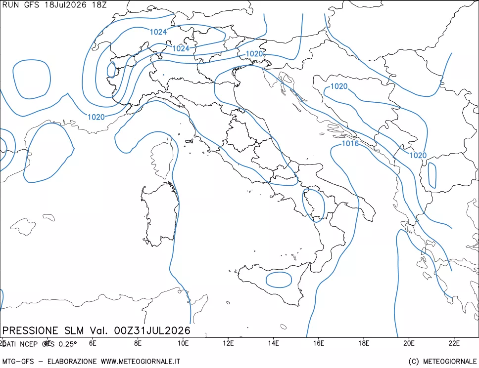 mappa Pressione sul livello del mare