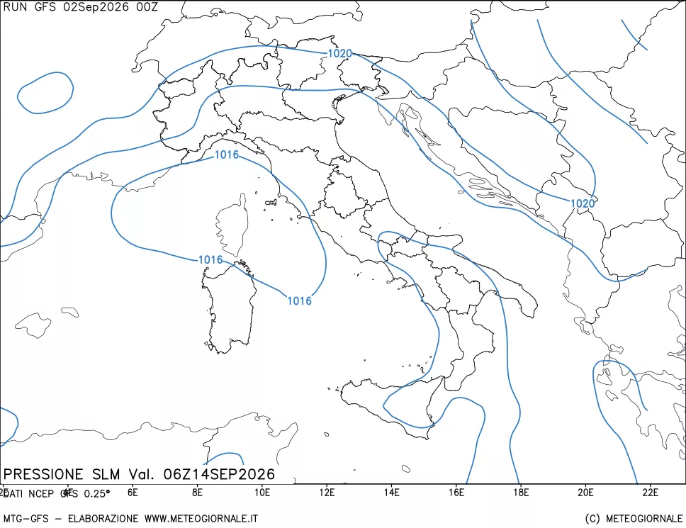 mappa Pressione sul livello del mare