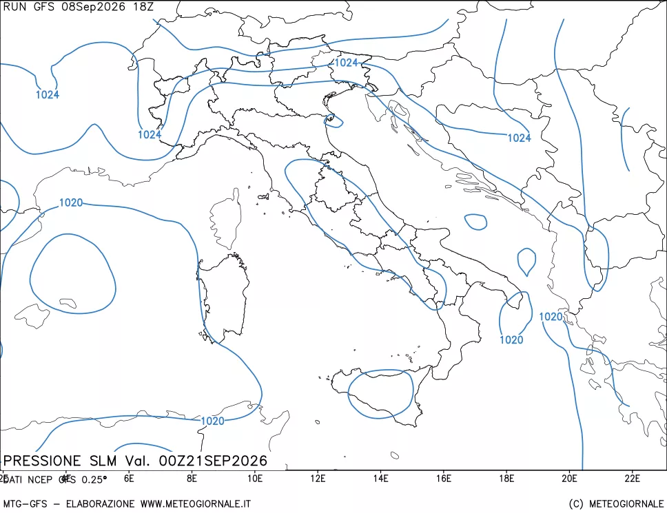 mappa Pressione sul livello del mare