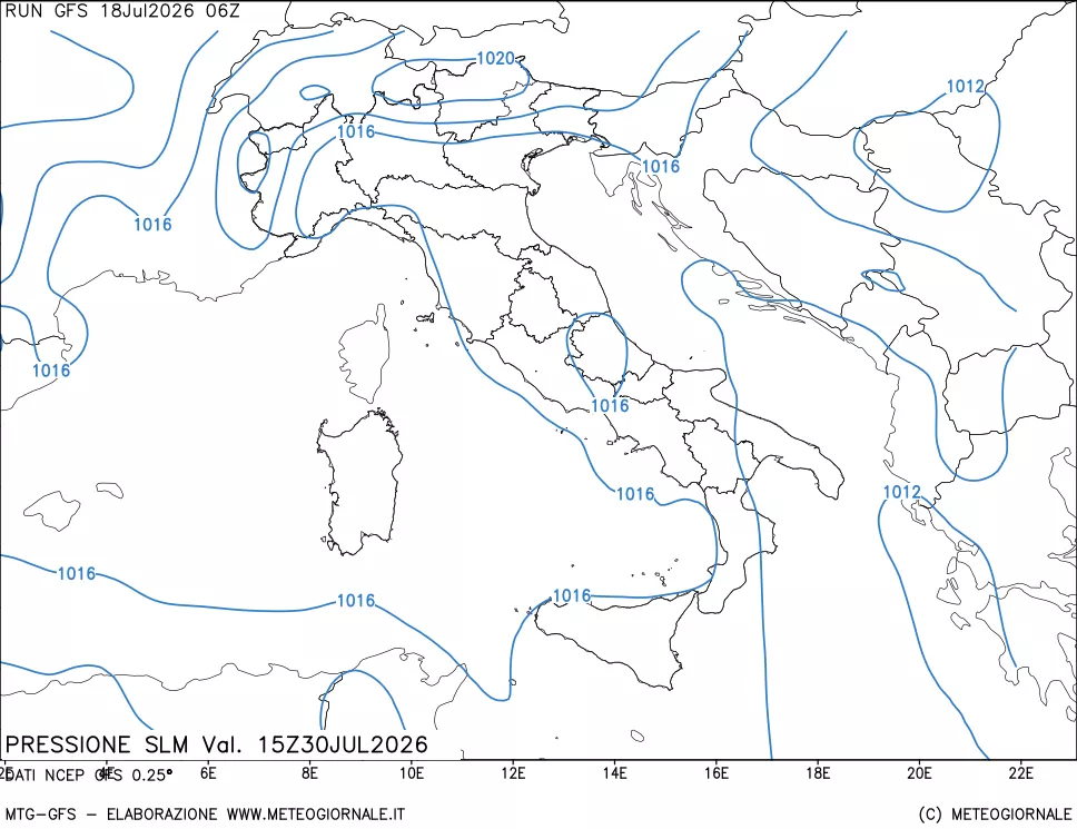 mappa Pressione sul livello del mare